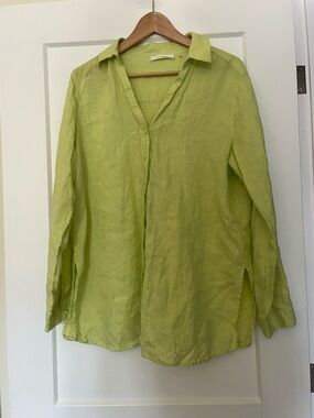 Gerry Weber 100% Linen Chartreuse Button-Down Oversized Relaxed Fit Shirt 12